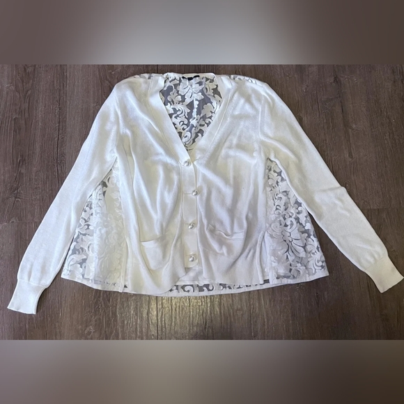 PINK TARTAN WHITE LACE CARDIGAN - Picture 1 of 5
